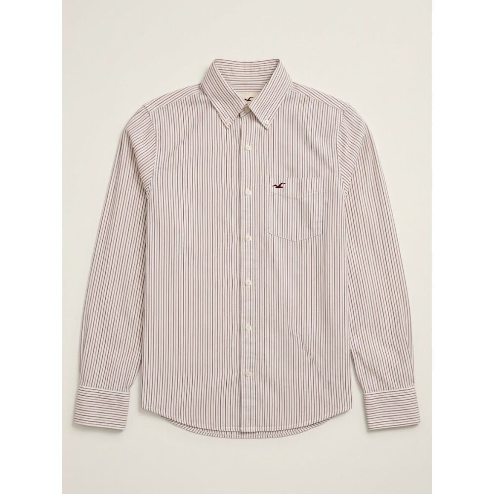 Y2K Hollister Striped Button Down Shirt Mens L White Burgundy Long Sleeve